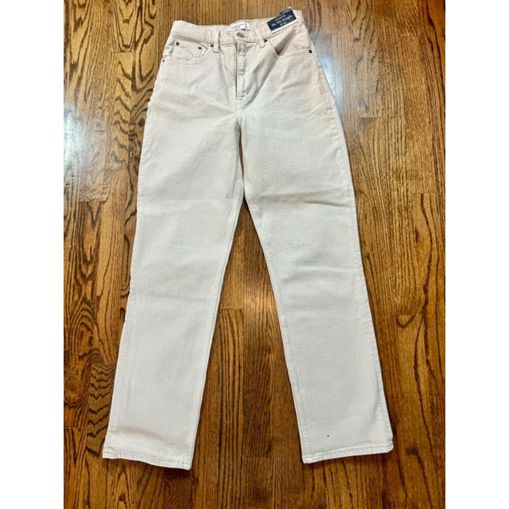 Abercrombie & Fitch Curve Love The 90s Straight Ultra High Rise Jeans 27 Cream